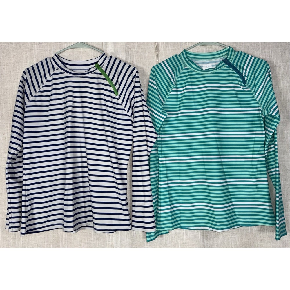 CABANA LIFE Women's Large Lot of 2 UPF 50 Stripe Zipper Swim Top Rash Guard